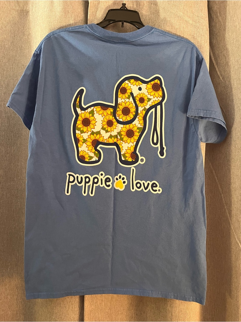 Puppie Love Blue T-Shirt with Sunflower Dog Graphic